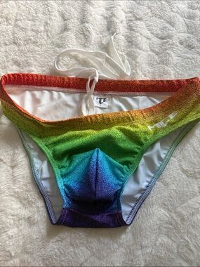 MCE (M) Rainbow Gradient Swim Trunks bikin - Red Orange Yellow Green Blue Purple